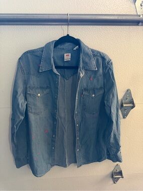 Ready or Not 2 Levi's Blue Denim Shirt with Red Paint Accents